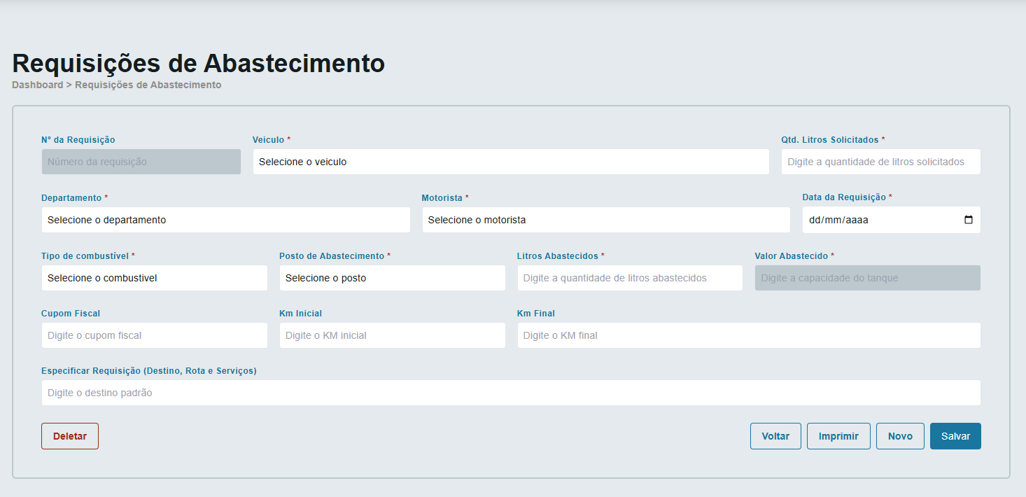 Tela de Requisições de Abastecimento